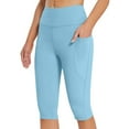 thumbnail image 1 of CLOISE Capri Yoga Pants for Women Athletic Stretch Capri Leggings With Pockets Running Mid Rise Workout Cropped Pants Elastic Waist Pull On Soft Capri Yoga Pants Solid Lounge Capri Trousers Sky Blue, 1 of 8