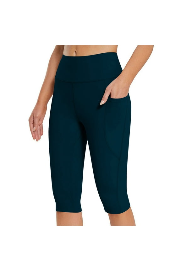 Capri Yoga Pants for Women Stretch Capri Leggings With Pockets Running Mid Rise Workout Cropped Pants Elastic Waist Pull On Soft Capri Yoga Pants Solid Lounge Capri Trousers Fashion Navy
