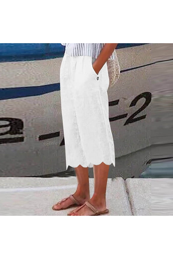 Capris Pants for Women Active With Pockets Capri Pants Pull On Stretch Capris Casual Mid Rise Capris Pull On Capri Palazzo Pants Summer Comfy Loose Cropped Pants Solid White