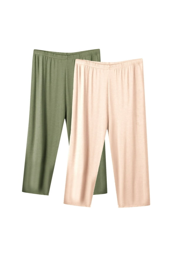 Capris for Women 2 Pack Plus Size Workout Pants Pull On Stretch Capris Active Mid Rise Capris Pull On Capri Lounge Pants Comfy Loose Cropped Pants Army Green