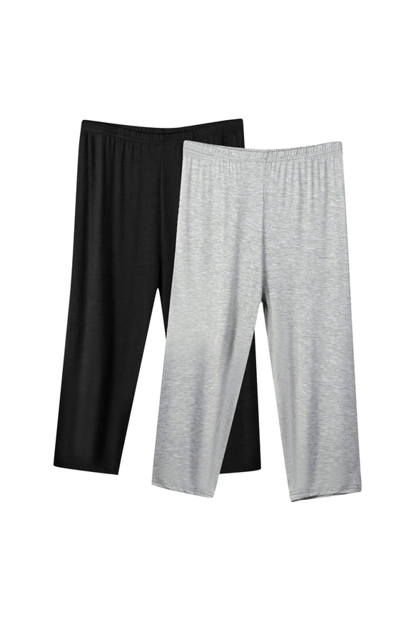 Capris for Women 2 Pack Plus Size Workout Pants Pull On Stretch Capris Active Mid Rise Capris Solid Butt Lifting Capri Leggings Comfy Loose Cropped Pants Gray