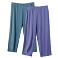 thumbnail image 1 of CLOISE Capris for Women Athletic 2 Pack Stretchy Solid Yoga Capris Plus Size Pull On Capris Mid Rise Capri Pants Drawstring Athletic Cropped Pants Casual Summer Straight Workout Trousers Loose Navy, 1 of 2