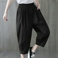thumbnail image 1 of CLOISE Capris for Women Athletic With Pockets Cotton Linen Capris Pants Athletic Mid Rise Lounge Capris Pull On Cropped Pants Loose Elastic Waist Cropped Trousers Solid Summer Black, 1 of 6
