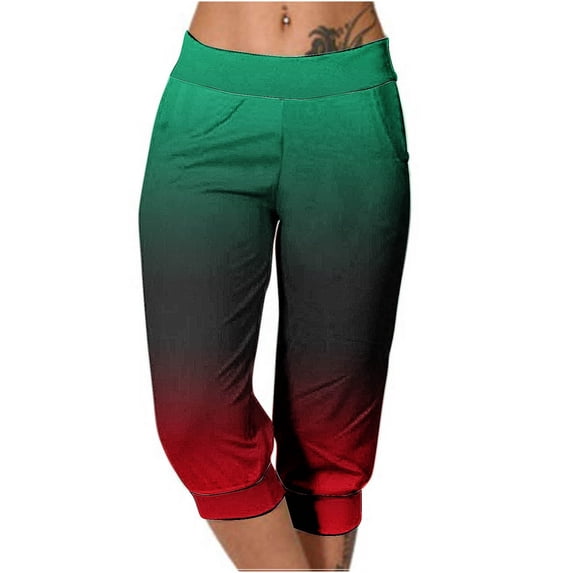 CLOISE Capris for Women Athletic Stretch Capris Joggers With Pockets Soft Elastic Waist Running Petite Capri Sweatpants Pull On Capri Lounge Pants Gradient Color Casual Yoga Capris Red