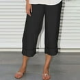 thumbnail image 1 of CLOISE Capris for Women Cotton Linen Capris Stretch High Waisted Cropped Pants Straight Pull On Capri Pants Elastic Waist Lounge Capris Solid Soft Yoga Trousers Casual Summer Black, 1 of 6
