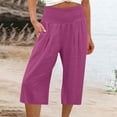 thumbnail image 1 of CLOISE Capris for Women with Pockets Stretch Wide Leg Pants Elastic High Waisted Flowy Pants Linen Petite Summer Casual Fashion Solid Loose Lightweight Cropped Palazzo Trousers Hot Pink L, 1 of 5