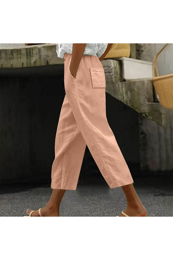 Capris for Women with Pockets Stretch Wide Leg Pants Elastic High Waisted Palazzo Pants Petite Summer Casual Fashion Solid Loose Lightweight Cropped Flowy Trousers Beige 2XL