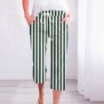 thumbnail image 1 of CLOISE Capris for Women with Pockets Stretch Wide Leg Pants Elastic High Waisted Palazzo Pants Petite Summer Casual Fashion Striped Pants Loose Lightweight Cropped Flowy Trousers Green 2XL, 1 of 5