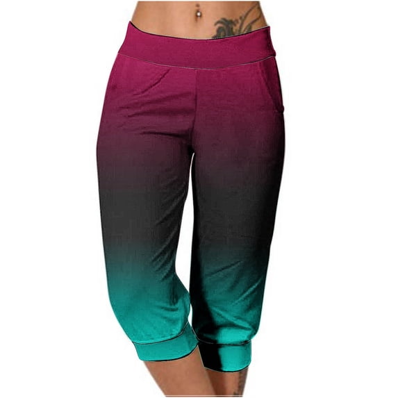 CLOISE Capris for Women Stretch Capris Joggers With Pockets Soft Elastic Waist Running Petite Capri Sweatpants Pull On Capri Lounge Pants Gradient Color Casual Yoga Capris Green