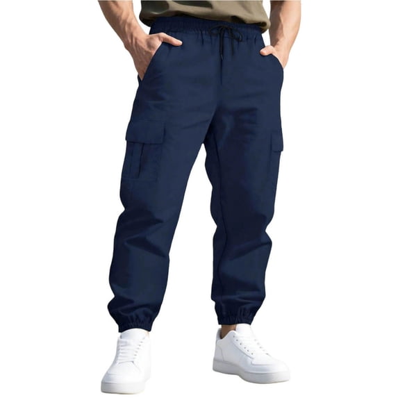 CLOISE Cargo Pants Men Baggy Big and Tall Trousers Straight Leg Pants Solid Casual Bottoms Vacation Clothes with Pockets