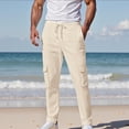 thumbnail image 1 of CLOISE Cargo Pants Men with Pockets Big and Tall Drawstring Mid Waist Straight Leg Long Pants Elastic Waist Solid Baggy Vacation Outfits Khaki XL, 1 of 6