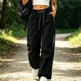 thumbnail image 1 of CLOISE Cargo Pants Women Baggy with Pockets Drawstring Waterproof Mid Waist Straight Leg Long Pants Elastic Waist Solid Vacation Outfits Navy 2XL, 1 of 5
