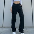 thumbnail image 1 of CLOISE Cargo Pants Women High Waisted Cargo Pants Baggy Cargo Pants With Pockets Straight Leg Trousers Loose Casual Wide Leg Pants Pull On Capri Lounge Pants Black, 1 of 9
