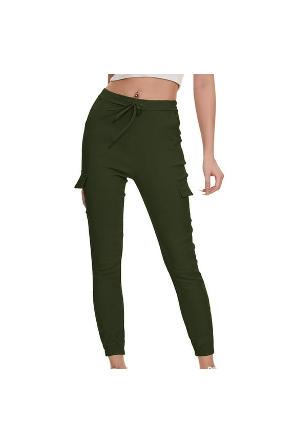 Cargo Pants Women Stretch Cargo Pants Petite Mid Rise Cargo Pants Drawstring Elastic Waist Cargo Pants Casual Soft Pull On Trousers Lightweight Cargo Pants Yoga Pants Army Green