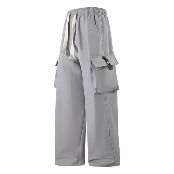 CLOISE Cargo Pants for Men Big and Tall High Waist Trousers Wide Leg Drawstring Baggy Solid Bottoms Casual Clothes with Pockets