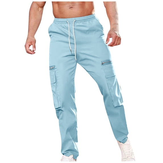 CLOISE Cargo Pants for Men Big and Tall Trousers Zipper Drawstring Baggy Solid Bottoms Casual Clothes with Pockets