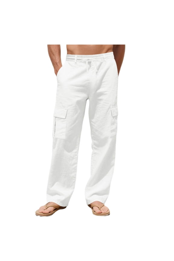 Cargo Pants for Men Big and Tall with Pockets High Waist Trousers Drawstring Baggy Solid Bottoms Casual Clothes
