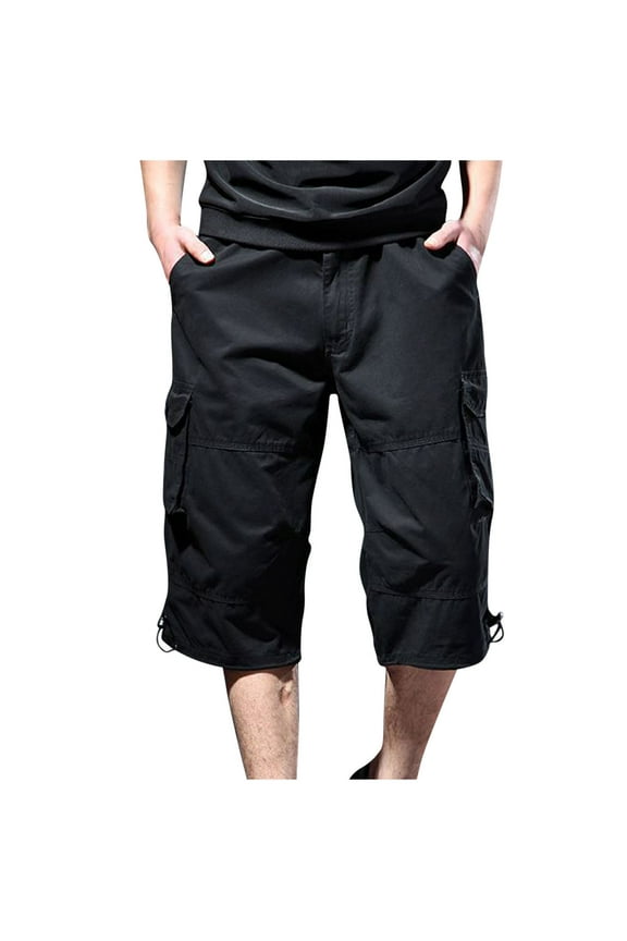 Cargo Pants for Men with Pockets Big and Tall High Waist Capri Trousers Solid Baggy Button Bottoms Casual Clothes