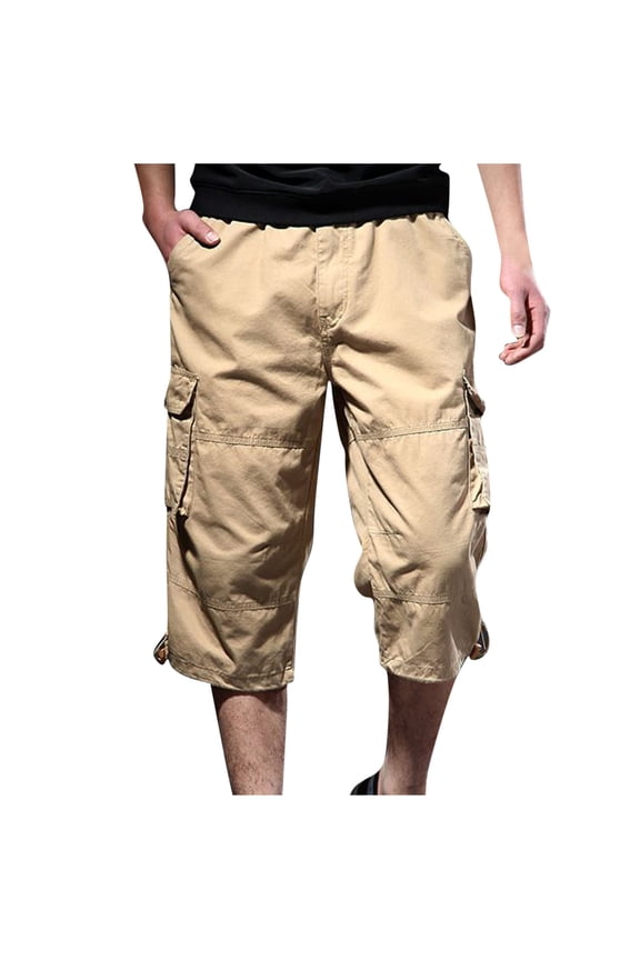 Cargo Pants for Men with Pockets Big and Tall High Waist Capri Trousers Solid Baggy Button Bottoms Casual Clothes