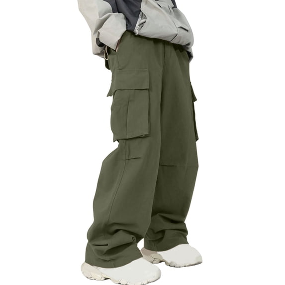 CLOISE Cargo Pants for Men with Pockets Big and Tall High Waist Trousers Drawstring Baggy Solid Bottoms Casual Clothes