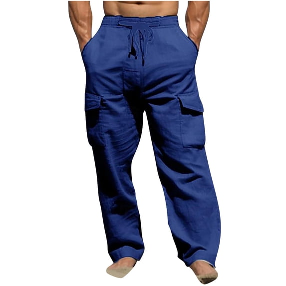 CLOISE Cargo Pants for Men with Pockets Big and Tall Trousers Drawstring Baggy Solid Bottoms Casual Clothes