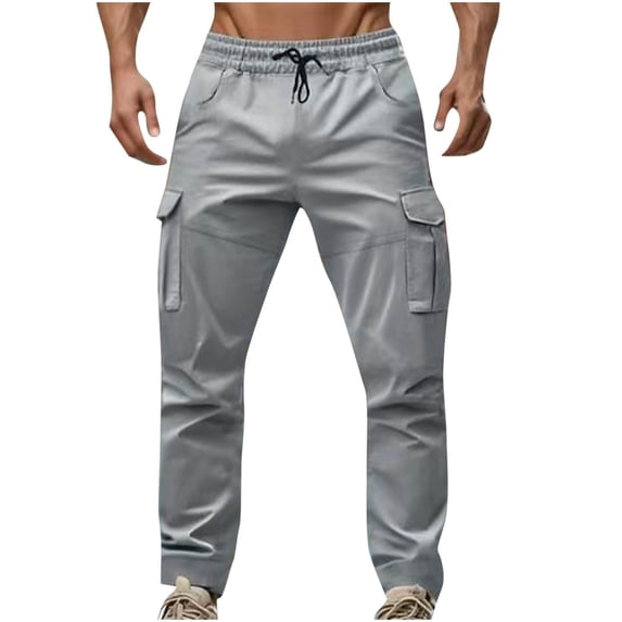 CLOISE Cargo Pants for Men with Pockets Work Big and Tall Trousers Drawstring Baggy Pants Solid Bottoms Casual Clothes