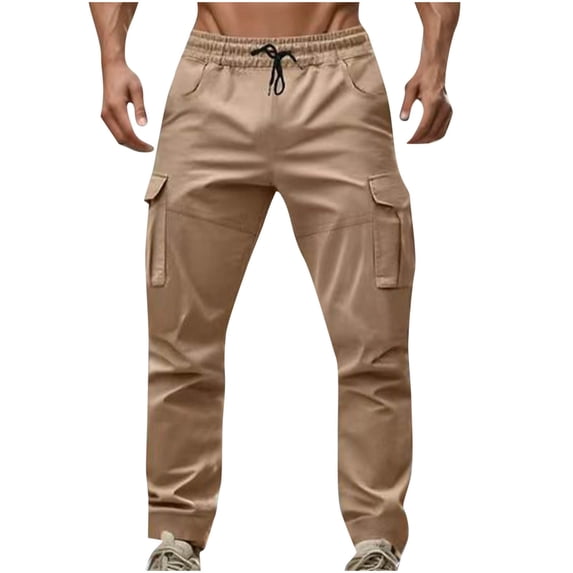 CLOISE Cargo Pants for Men with Pockets Work Big and Tall Trousers Drawstring Baggy Pants Solid Bottoms Casual Clothes