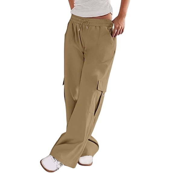 CLOISE Cargo Pants for Women with Pockets Plus Size Trousers Straight Leg Drawstring Baggy Solid Bottoms Casual Clothes