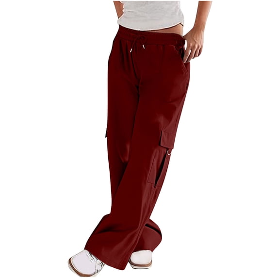 CLOISE Cargo Pants for Women with Pockets Plus Size Trousers Straight Leg Drawstring Baggy Solid Bottoms Casual Clothes