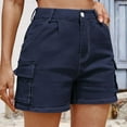 thumbnail image 1 of CLOISE Cargo Shorts Women Blue S Summer Fashion Casual Shorts Solid High Waisted Zipper with Buttons Comfy Athletic Shorts, 1 of 4