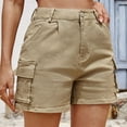 thumbnail image 1 of CLOISE Cargo Shorts Women Khaki L Summer Fashion Casual Shorts Solid High Waisted Zipper with Buttons Comfy Athletic Shorts, 1 of 4