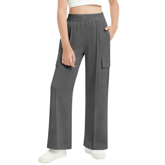 CLOISE Cargo Sweatpants Kids Girls Boys High Waist Trousers Wide Leg Baggy Solid Bottoms Casual Clothes with Pockets