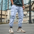 thumbnail image 1 of CLOISE Cargo Sweatpants for Men Big and Tall with Pockets Solid Elastic Waist Drawstring Loose Trousers Light Blue 3XL, 1 of 8