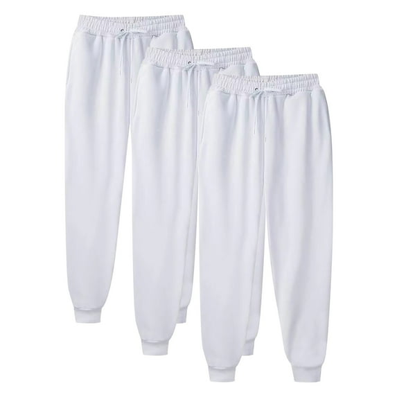 CLOISE Cargo Sweatpants for Men with Pockets Wide Legs Plus Size 3 Pack Solid Baggy Fleece Loose Trousers White 3XL