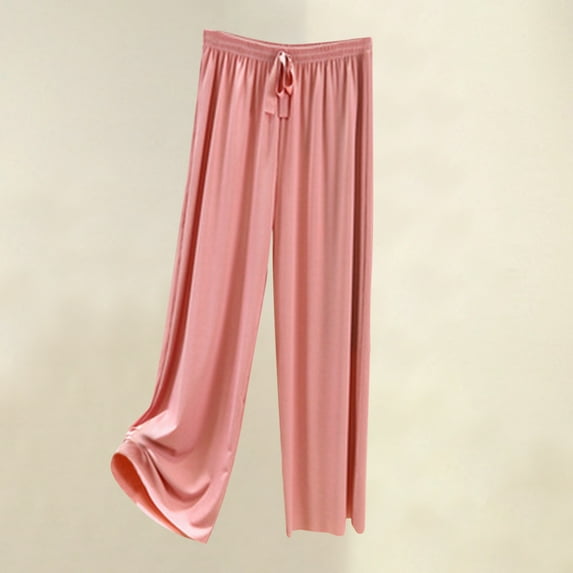 CLOISE Casual Palazzo Pants for Women Casual Petite Wide Leg Pants Drawstring Mid Rise Stretchy Wide Leg Pants Pull On Capri Lounge Pants Pull On Lightweight Straight Leg Pants Pink