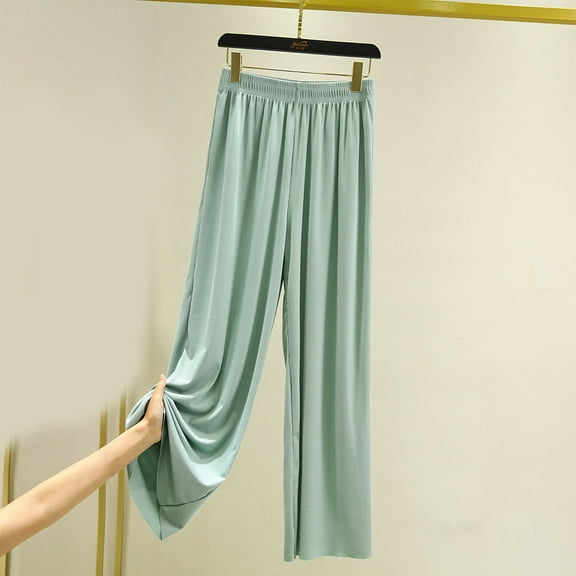 CLOISE Casual Palazzo Pants for Women Casual Petite Wide Leg Pants Mid Rise Stretchy Wide Leg Pants Pull On Drawstring Cropped Pants Casual Straight Trousers Summer Pull On Straight Leg Pants Green