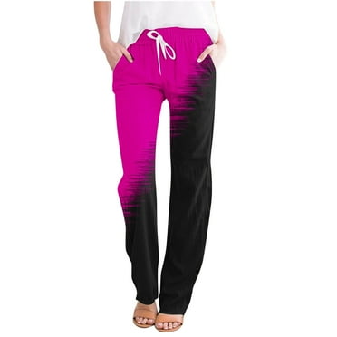 CLOISE Casual Palazzo Pants for Women Casual Petite Wide Leg Pants Drawstring High Waisted Stretchy Wide Leg Pants Elastic Waist Comfy Palazzo Pants Pull On Lightweight Straight Leg Pants Hot Pink