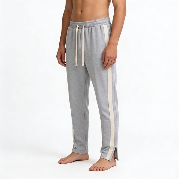 CLOISE Casual Pants for Men with Pockets Drawstring Mid Waist Straight Leg Long Pants Elastic Waist Color Block Baggy Travel Vacation Outfits Gray 2XL