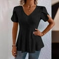 thumbnail image 1 of CLOISE Casual Shirts for Women Short Sleeves Plus Size Tops V Neck Pullover Solid Color Summer Blouses Black, 1 of 6