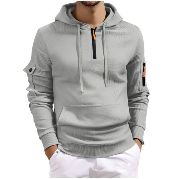 CLOISE Casual Tops for Men Trendy Big and Tall Hooded Shirt Zip up Solid Color Long Sleeve Pullover Fall Winter Clothes