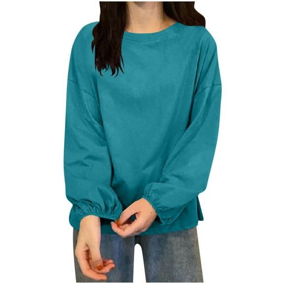 CLOISE Casual Tops for Women Crew Neck Shirt Solid Color Long Sleeve Pullover Casual Outfits Clothes Green L