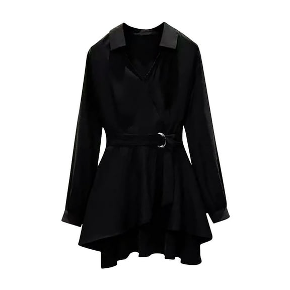 CLOISE Casual Tops for Women Plus Size V Neck Shirt Solid Color Long Sleeve Pullover Casual Fall Fashion Outfits Black