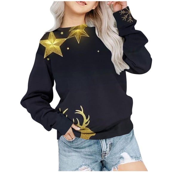 CLOISE Crewneck Sweatshirt Boys Girls Toddler Christmas Black Long Sleeve Tops Christmas Tree Print Outfits Fall Winter Clothes 5T