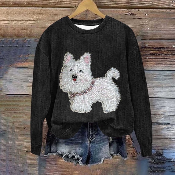 CLOISE Crewneck Sweatshirt Womens Long Raglan Sleeve Pullover Tops Paw Shirts Loose Trendy Fall Clothing Outdoor Black S
