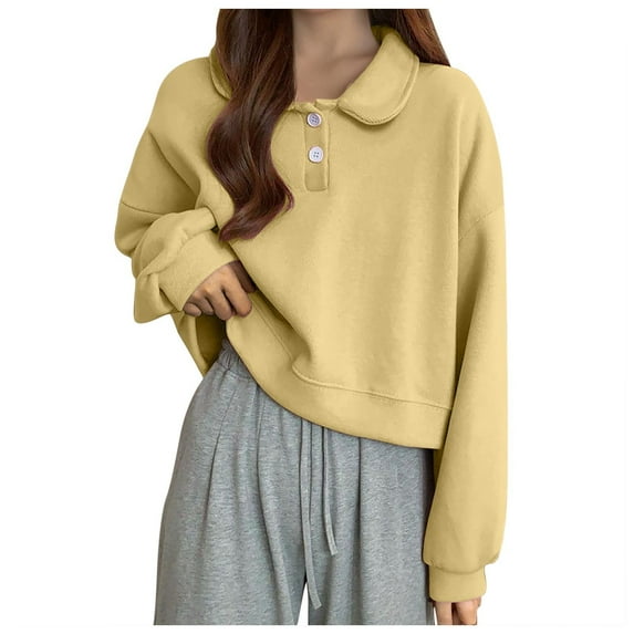 CLOISE Cute Sweatshirts for Women Pockets Lightweight V Neck Tops Solid Color Long Sleeve Pullover Casual Clothes