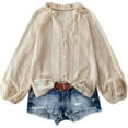 thumbnail image 1 of CLOISE Cute Tops for Women Trendy V Neck Shirt Solid Color Long Sleeve Pullover Lace Casual Vacation Clothes Beige 2XL, 1 of 5