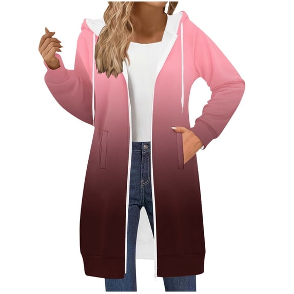 CLOISE Cute Womens Hoodies Pullover Pockets Lightweight Sweatshirt Zip up Tunic Gradient Long Sleeve Jackets Clothes