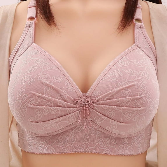 CLOISE Daisy Bras for Older Women Plus Size No Underwire Bras Push up Wireless Bra Comfort Breathable Lace Everyday Bras Stretch V Neck Sleep Bras for Large Bust Basic Straps Bralettes Pink