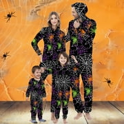 CLOISE Family Pajamas Matching Sets Funny Printed One-Piece Sleepwear Kids 9T Little Girls Hooded Zipper Pajamas Comfy Long Sleeve Jumpsuit Funny Halloween Outfits in November Multicolor