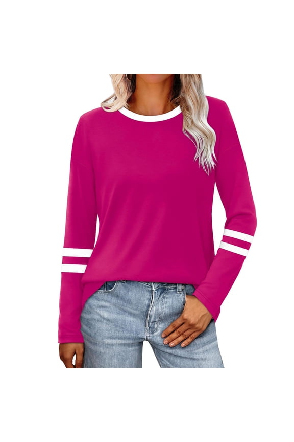 Fashion Tops for Women Trendy Crew Neck Shirt Solid Color Long Sleeve Pullover Casual Fall Winter Clothes